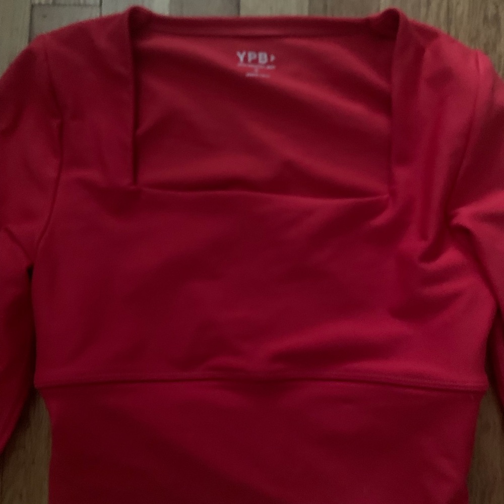 YPB Red Square-Neck Long Sleeve Crop Top - Picture 2 of 5